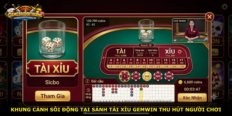 Khung cảnh sôi động tại sảnh tài xỉu Gemwin thu hút người chơi