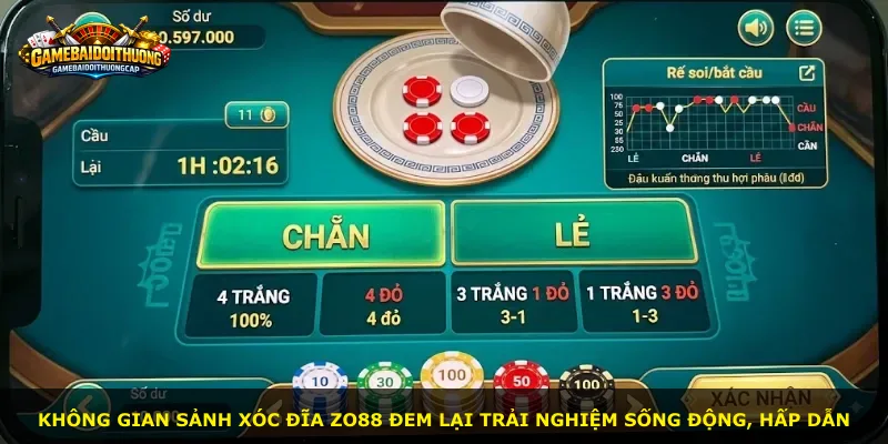 Không gian sảnh xóc đĩa Zo88 đem lại trải nghiệm sống động, hấp dẫn