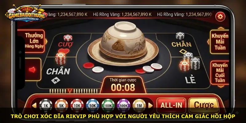Trò chơi Xóc Đĩa RIKVIP phù hợp với người yêu thích cảm giác hồi hộp
